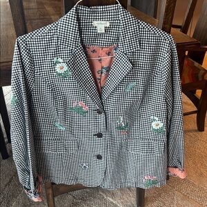 Sundance Navy checked cotton Blazer with stitched Floral Accents PL